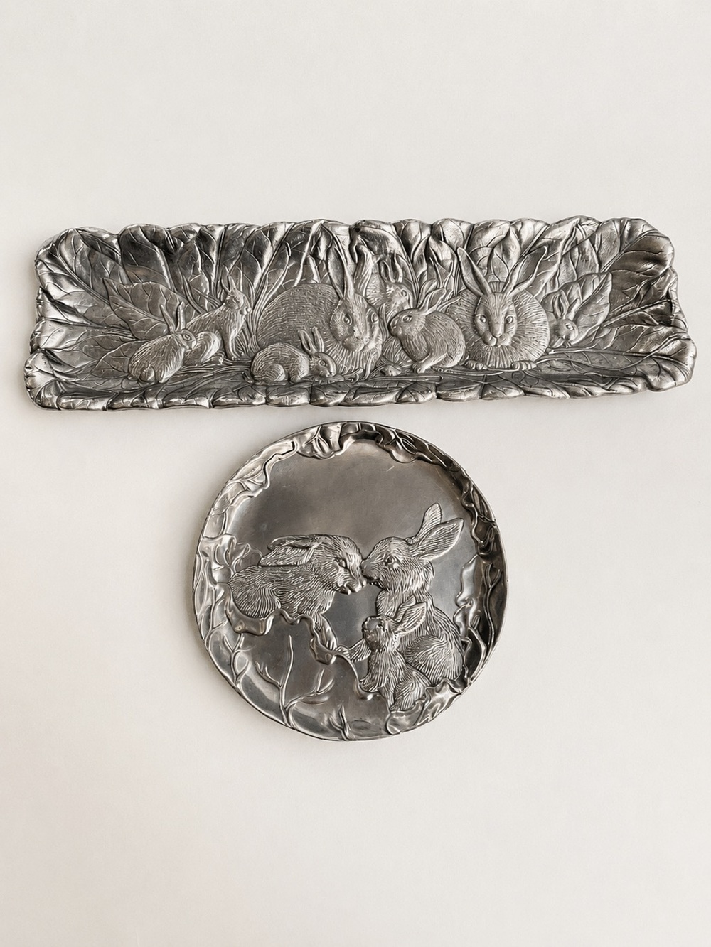 Arthur Court Bunny Rabbit Aluminum Serving Tray & Plate Set 2001